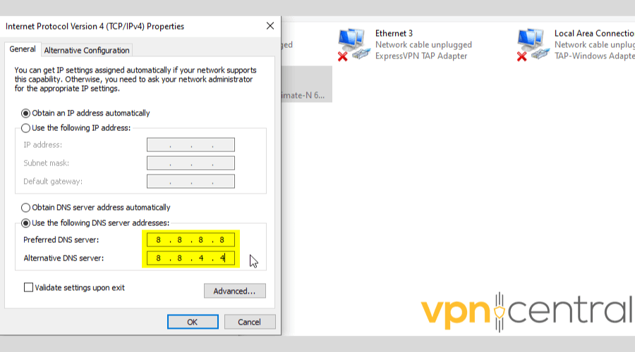 Change DNS server adresses