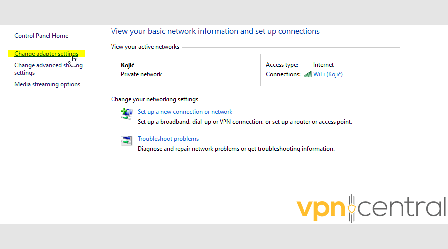 Change network adapter settings