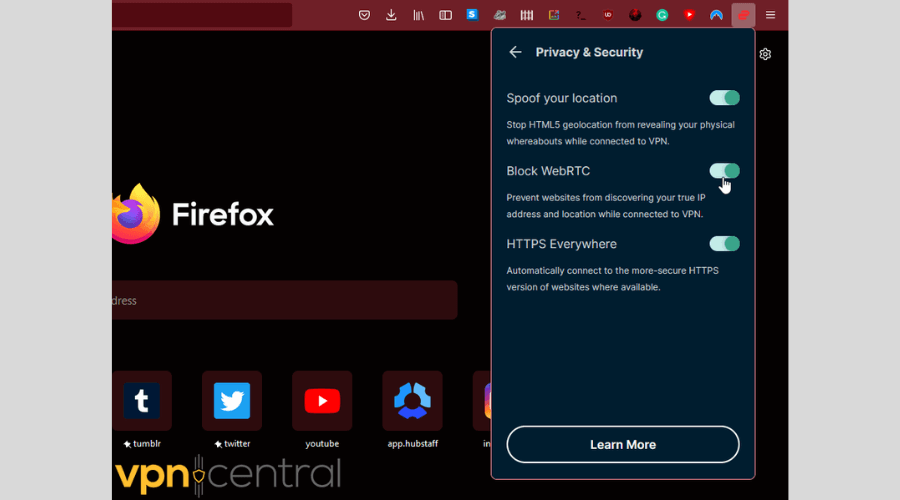 Block WebRTC on ExpressVPN Mozilla Firefox extension