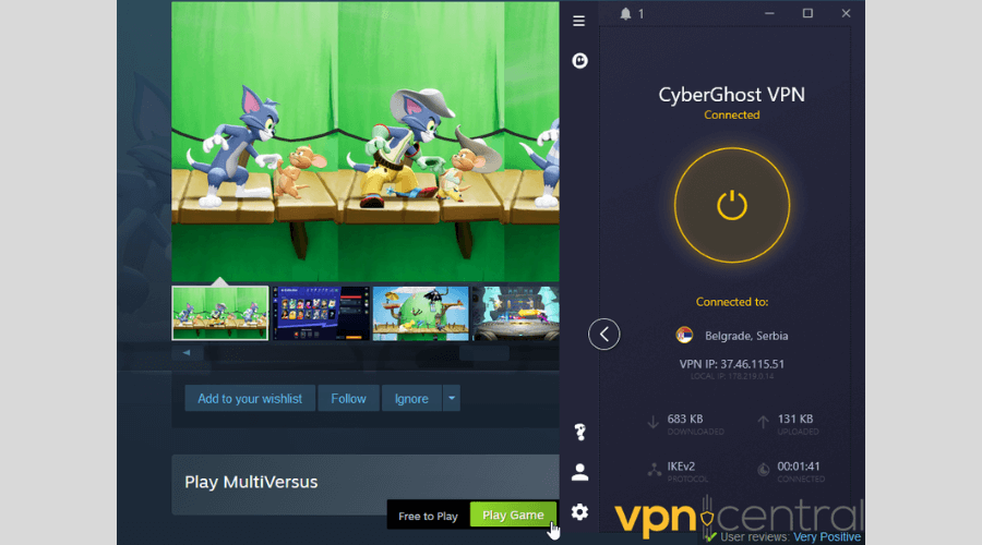 MultiVersus with CyberGhost on