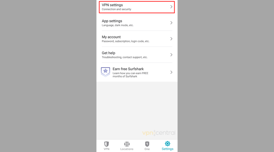 Surfshark VPN settings