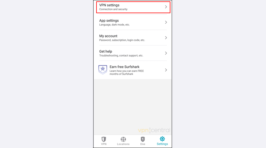 Surfshark VPN settings