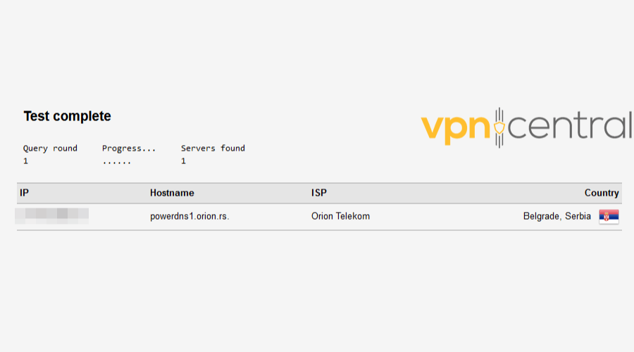 DNS leak test results with ExpressVPN off