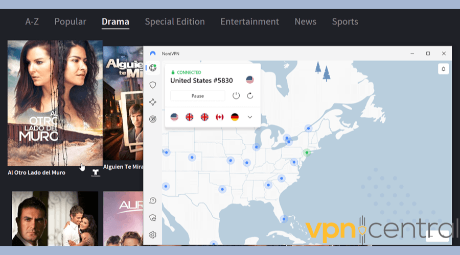 Telemundo with NordVPN on