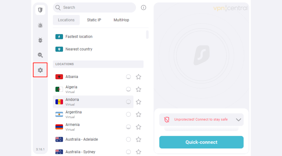 Surfshark app settings