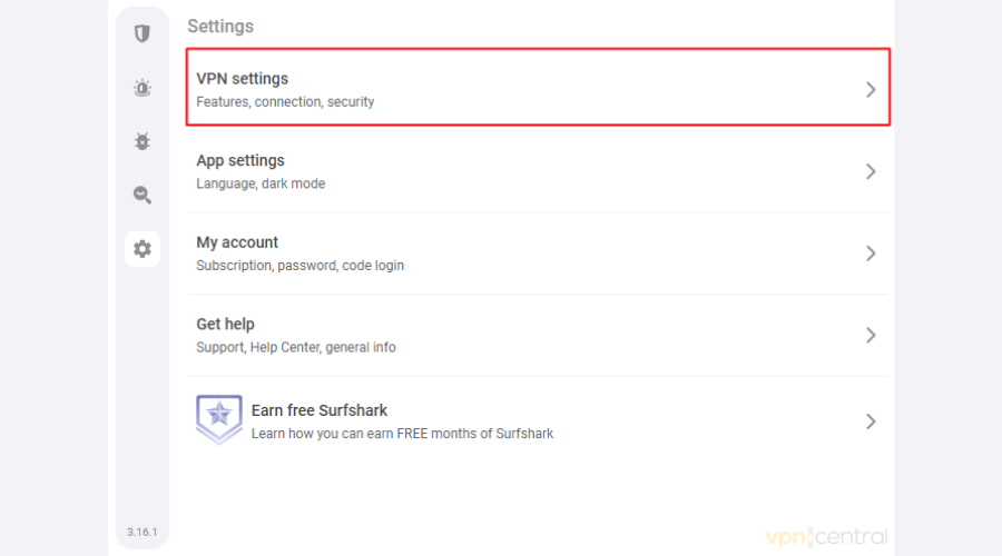 Surfshark VPN settings