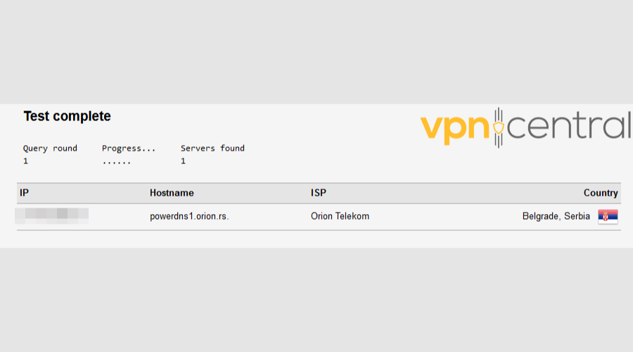 DNS leak tesk results