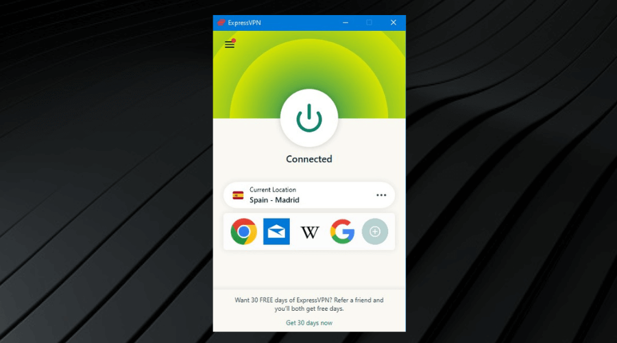 expressvpn connected to spain madrid location
