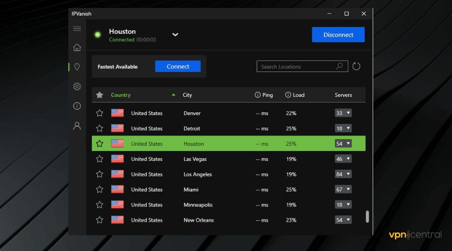 vpn with most us cities