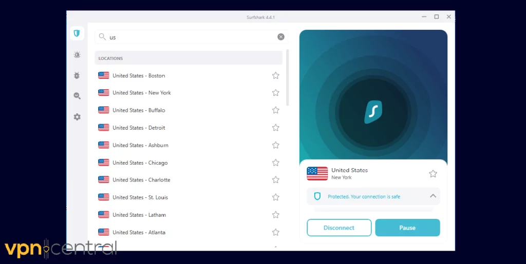 surfshark connected to united states