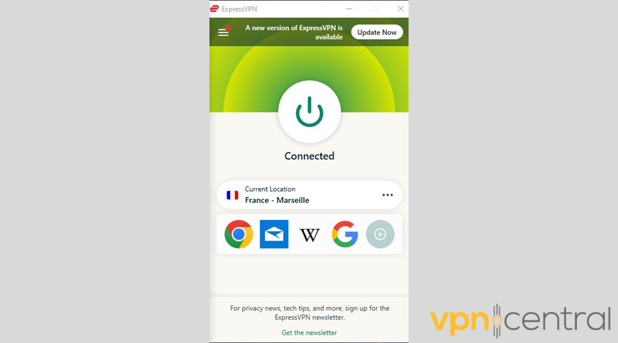 ExpressVPN connected to a server in Marseille
