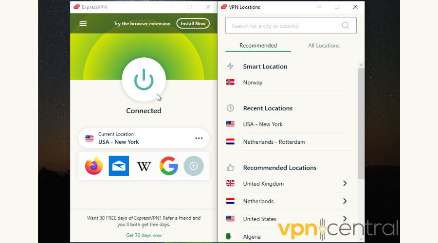 ExpressVPN connected 