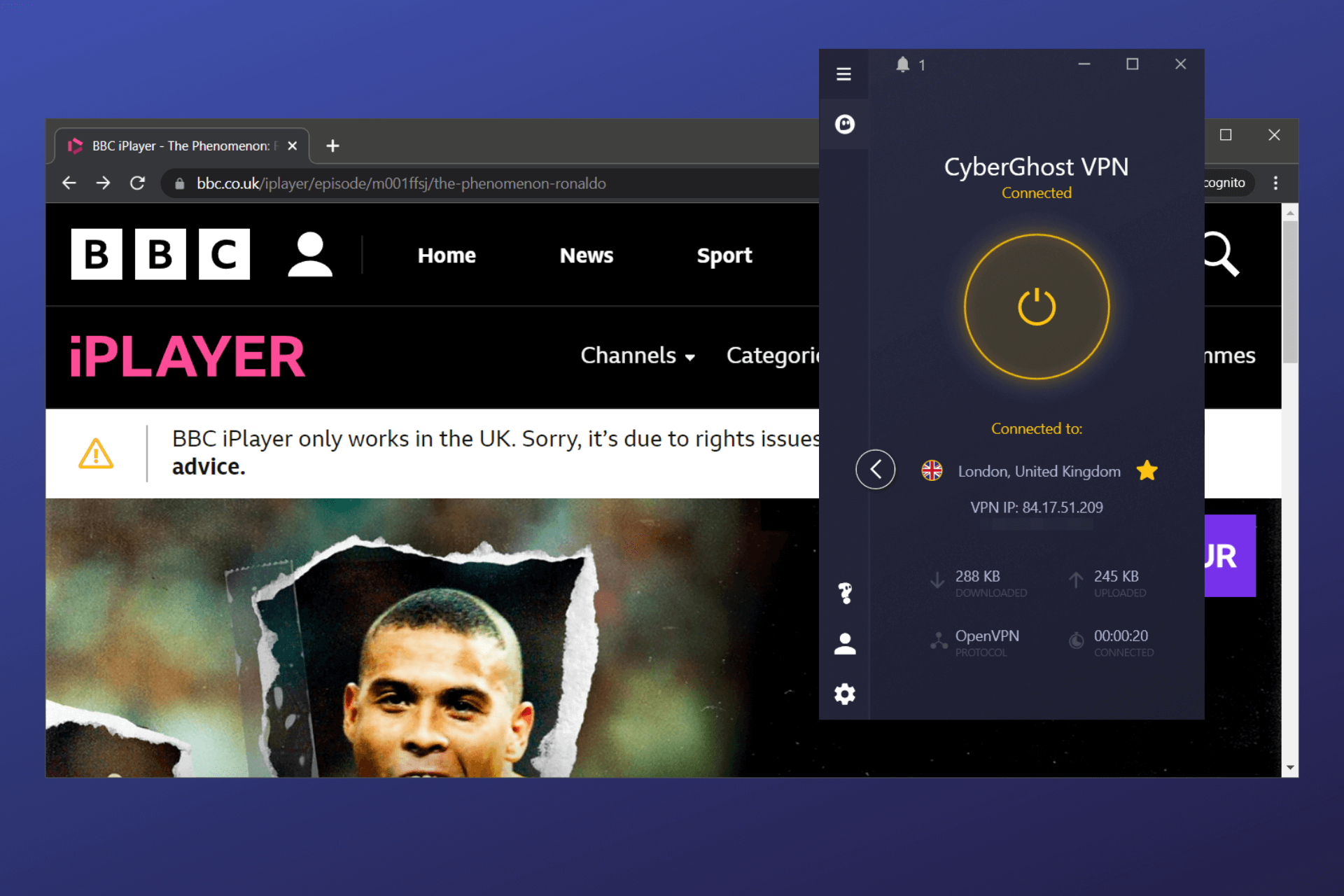 cyberghost bbc iplayer not working