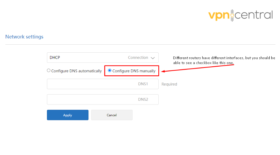 Configure your DNS settings manually