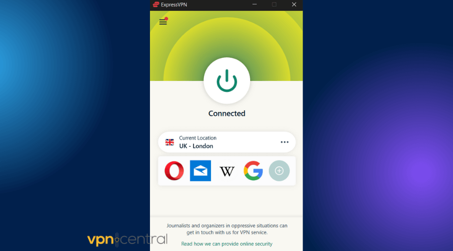 expressvpn connected to london