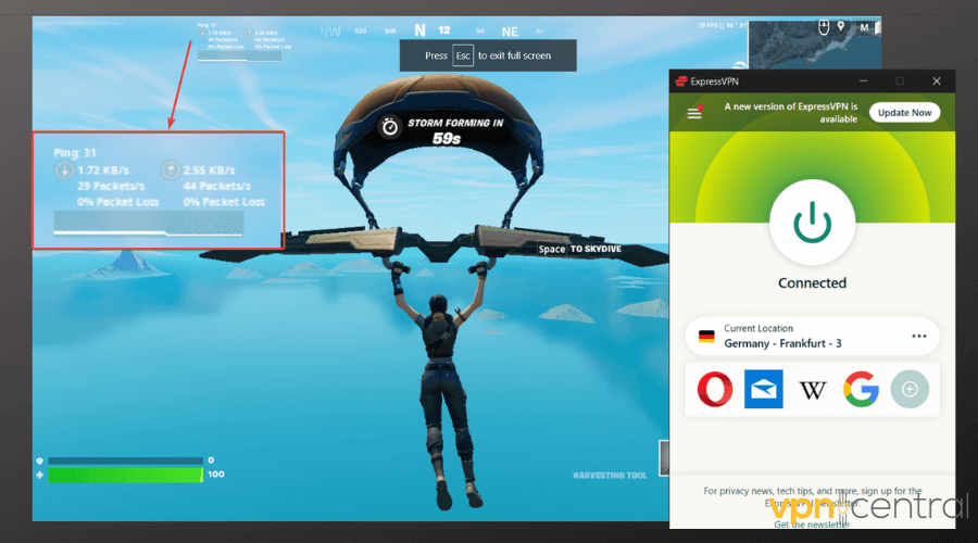 fortnite reduced ping with expressvpn connected