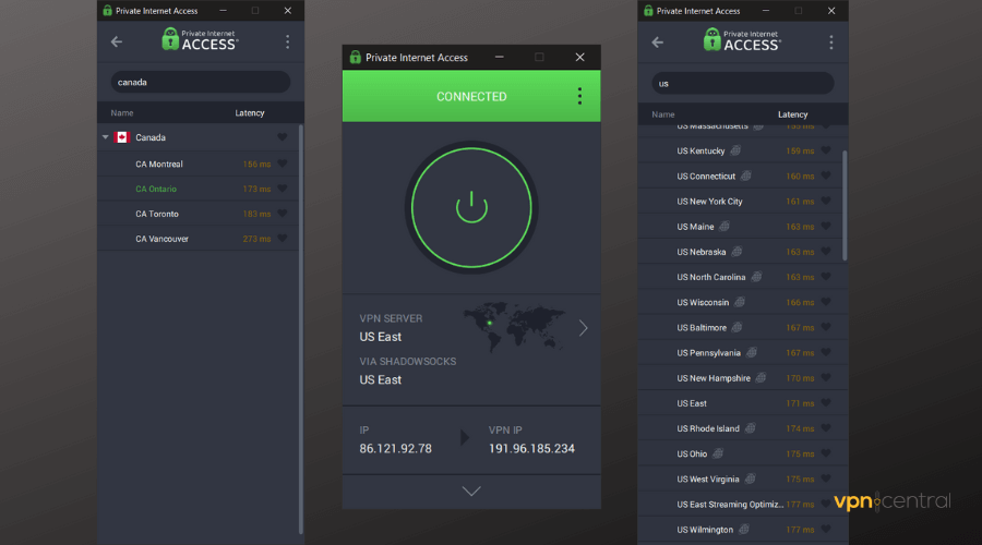 piavpn usa server locations