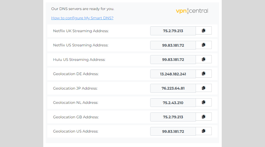 CyberGhost DNS server addresses in the US