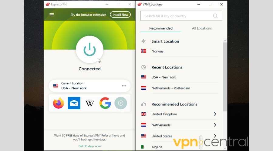 ExpressVPN connected