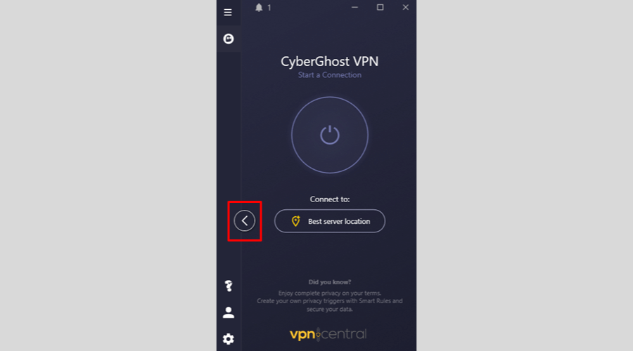 CyberGhost app screen