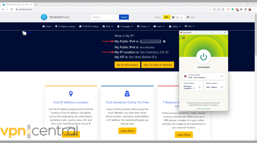 Check the IP of an ExpressVPN server