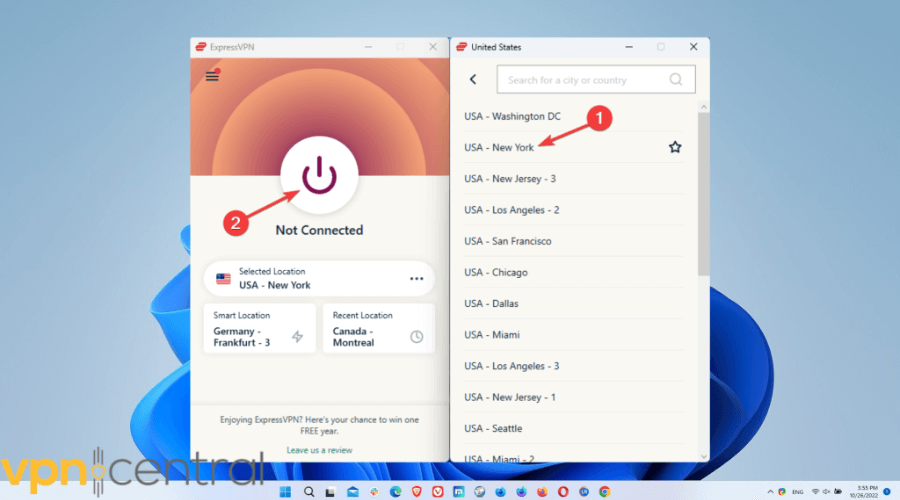 ExpressVPN connect to a location