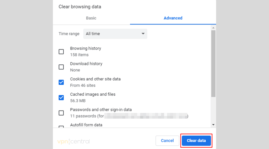 Clear browsing data in Chrome