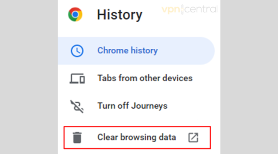 Chrome history menu