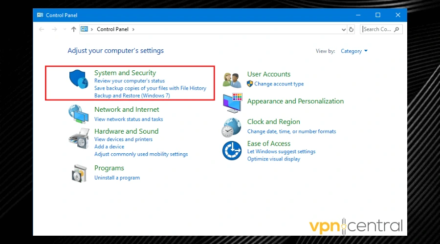 control panel system and security on pc