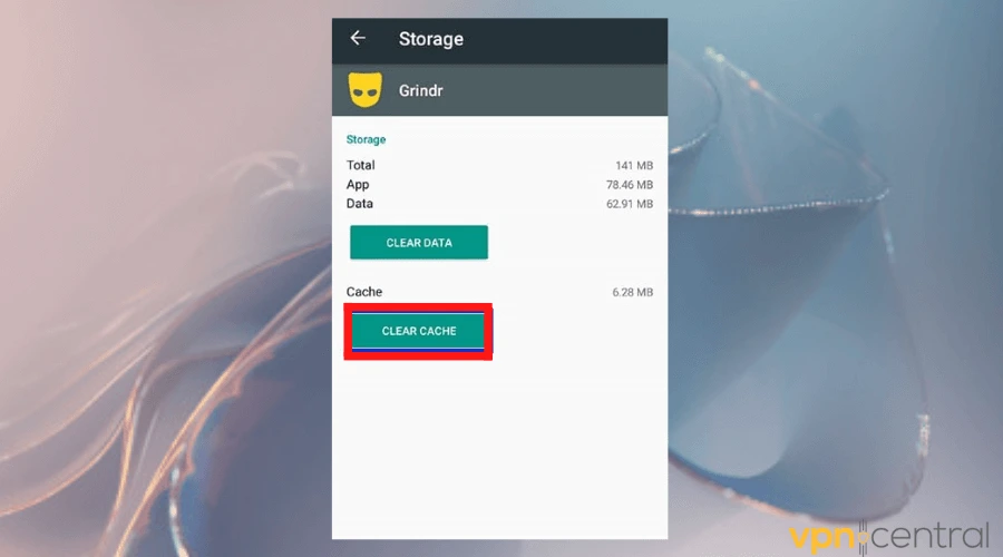 grindr storage settings to clear cache
