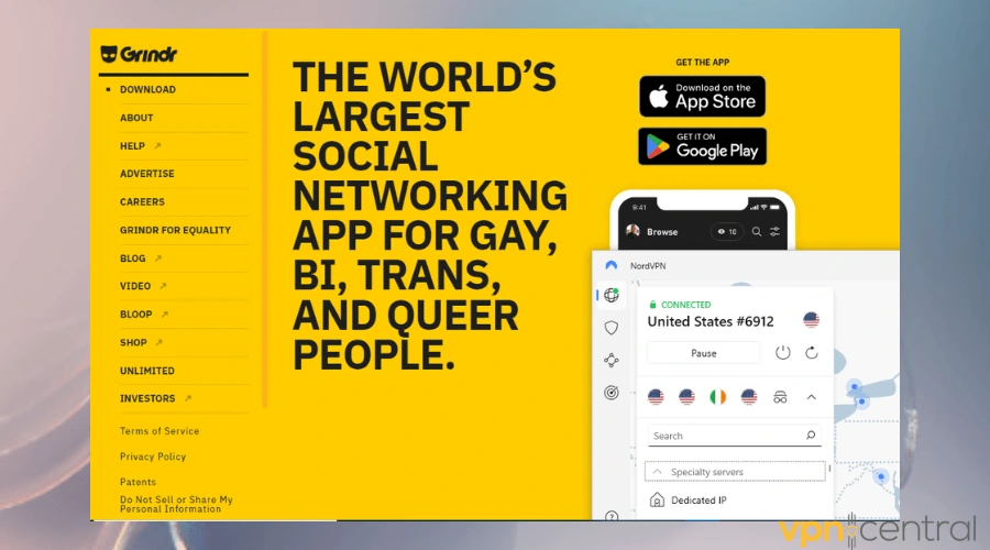grindr app working with nordvpn connected