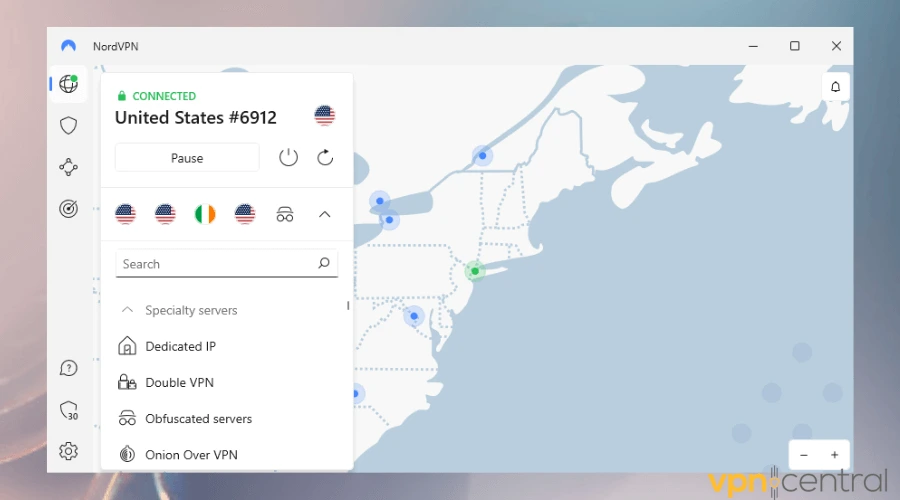 nordvpn connected to us