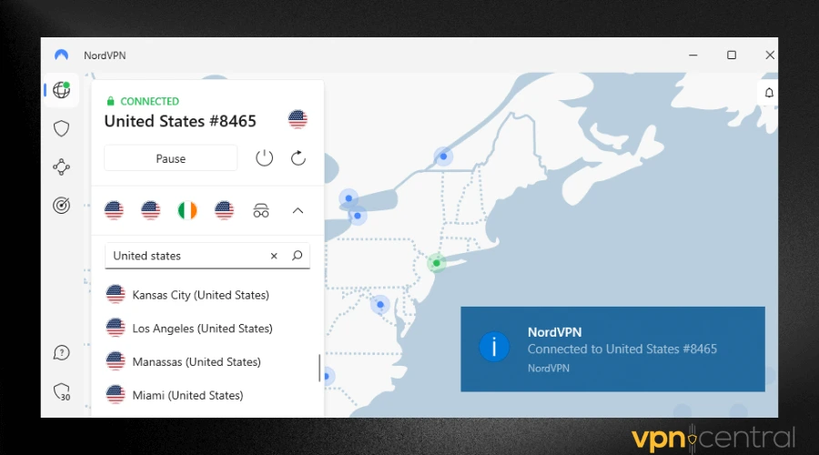 nordvpn connected to united states