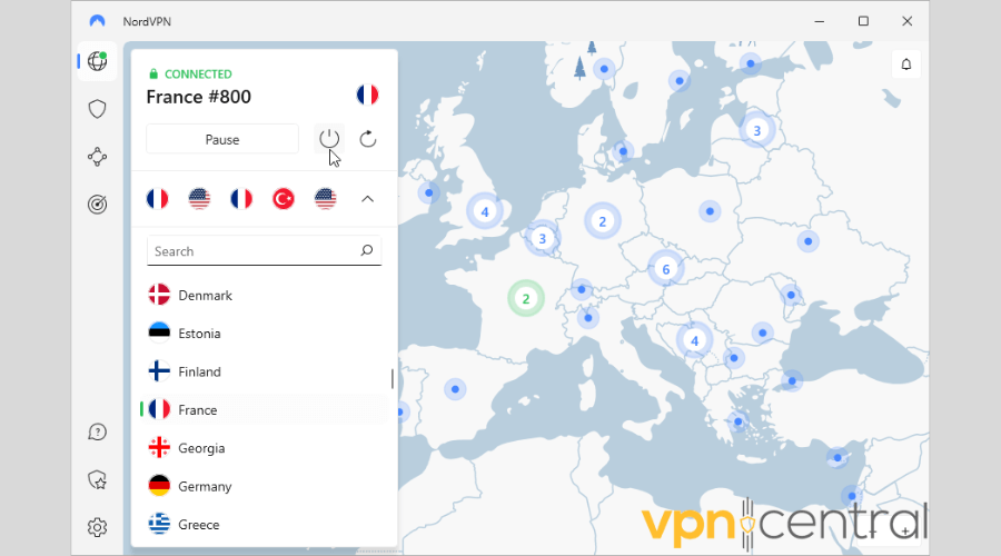 NordVPN connected to France