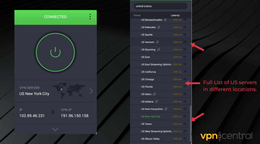 private internet access connect to us server