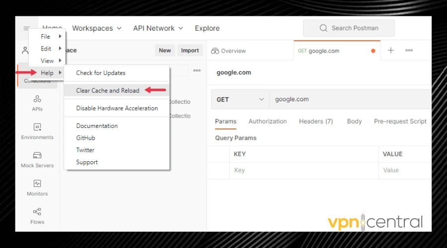clear cache on postman app
