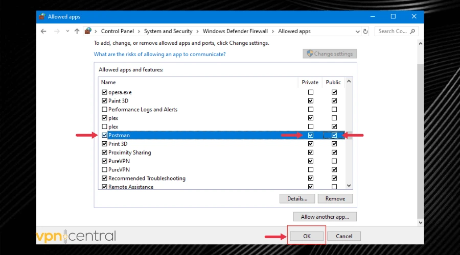 allow postman app through windows firewall