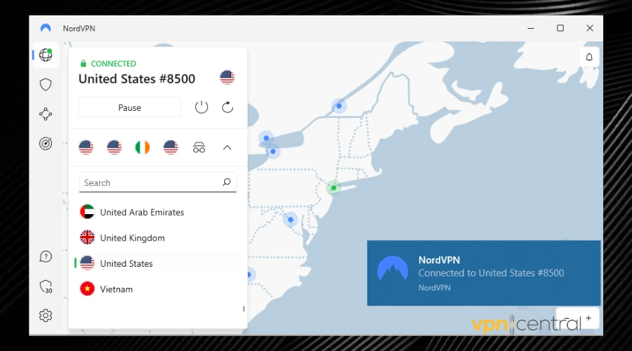 nordvpn connected to the united states