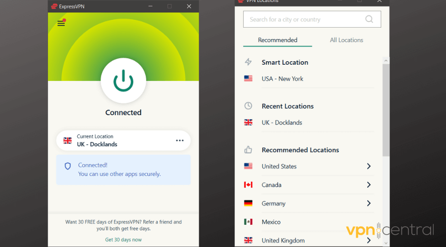 expressvpn user interface