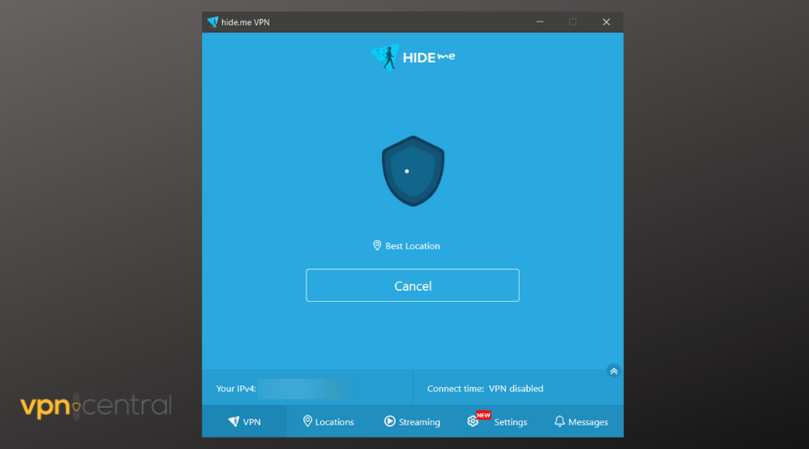 hide.me user interface