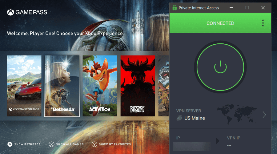 gamepass working with pia vpn connected to us