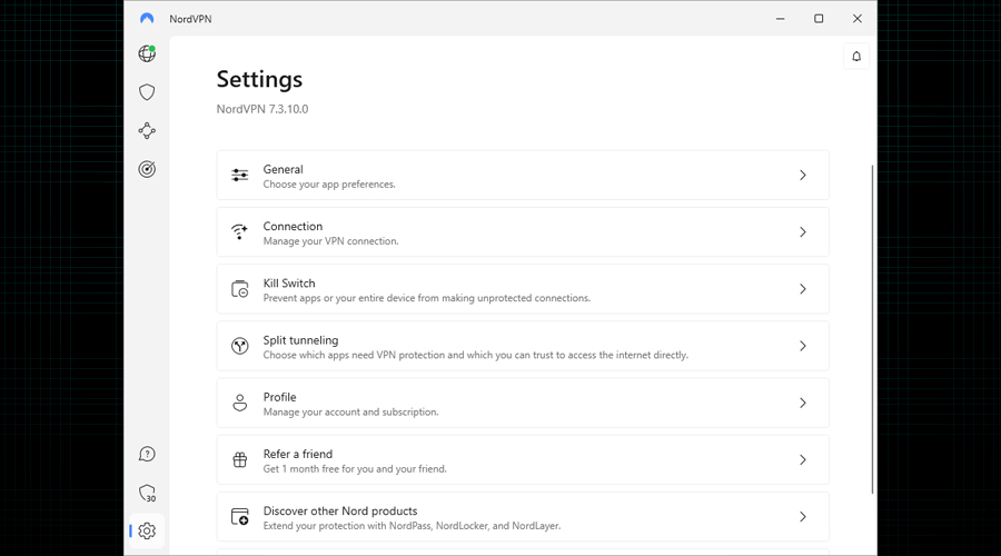 NordVPN settings