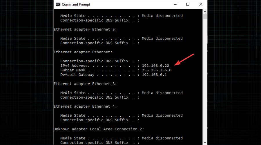 IP addresses in Command Prompt