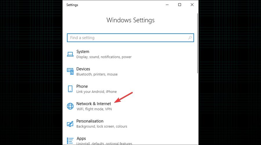 Network & Internet in Windows Settings