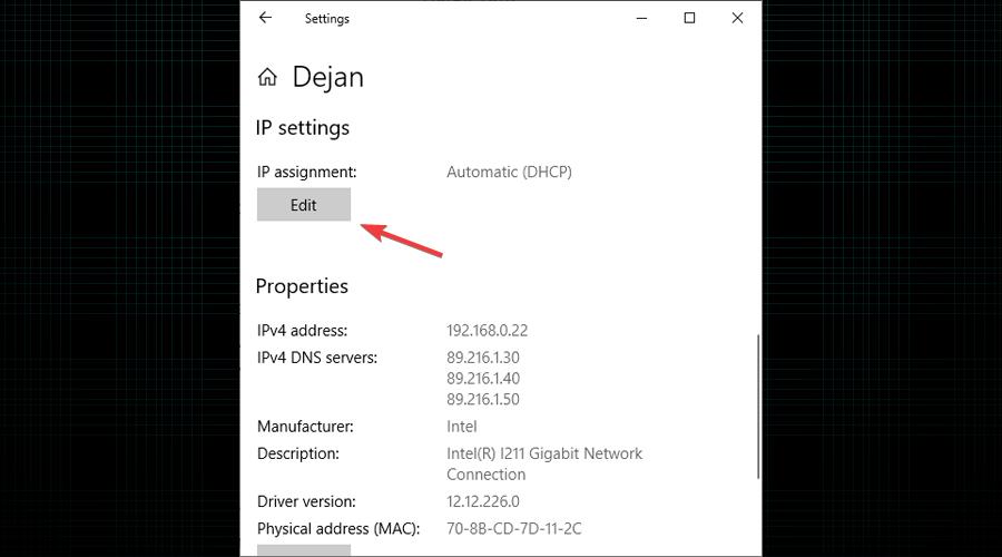 Edit IP settings