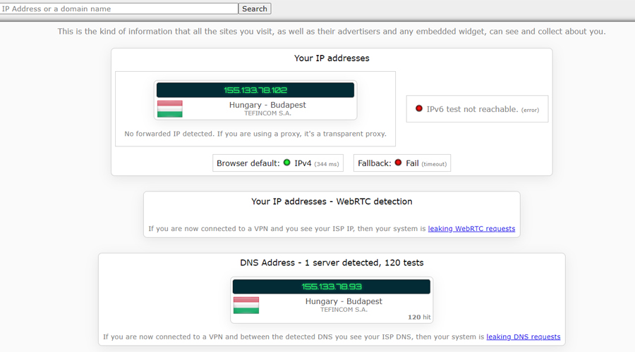 IP leak test results