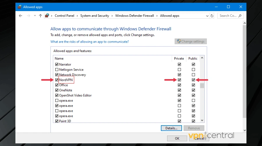 allow nord vpn through windows defender firewall