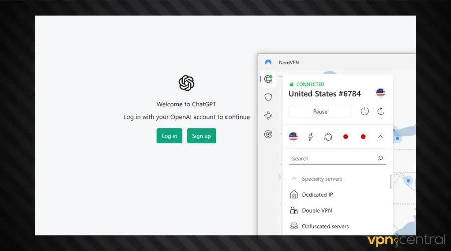 chatgpt nordvpn connected