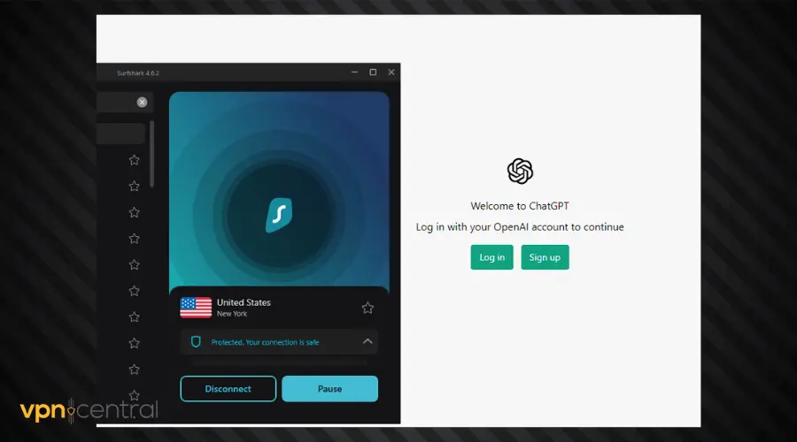 surfshark vpn connected chatgpt