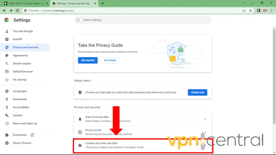 google chrome cookies and other site data